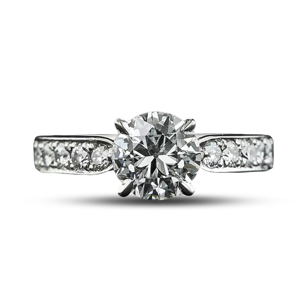 Estate 1.20 Carat Round Brilliant Diamond Platinum Engagement Ring - GIA H VS1 - 5