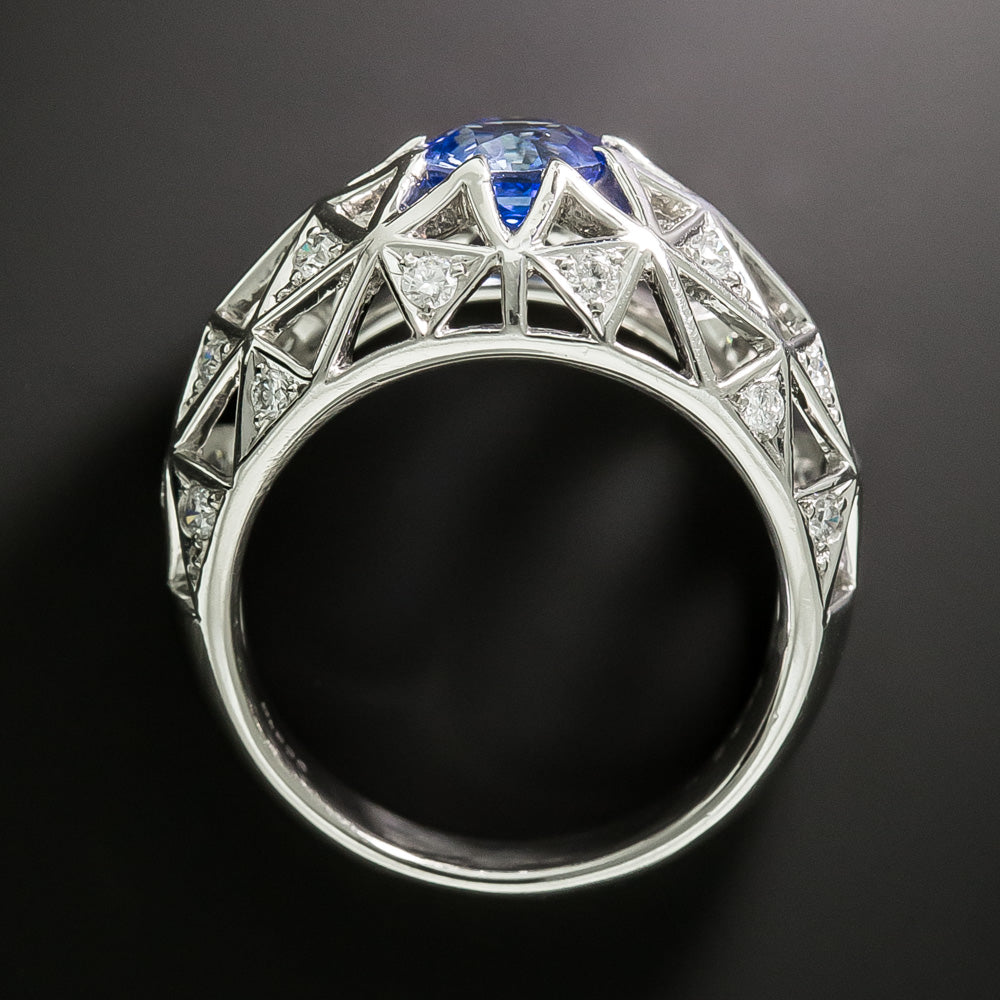 Estate 1.25 Carat Sapphire and Diamond Lattice Dome Ring - GIA - 5