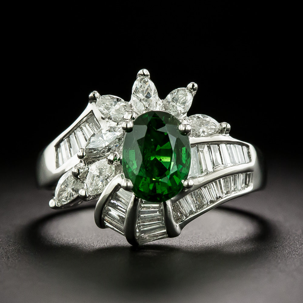 Estate 1.37 Carat Tsavorite Garnet and Diamond Ring - 3
