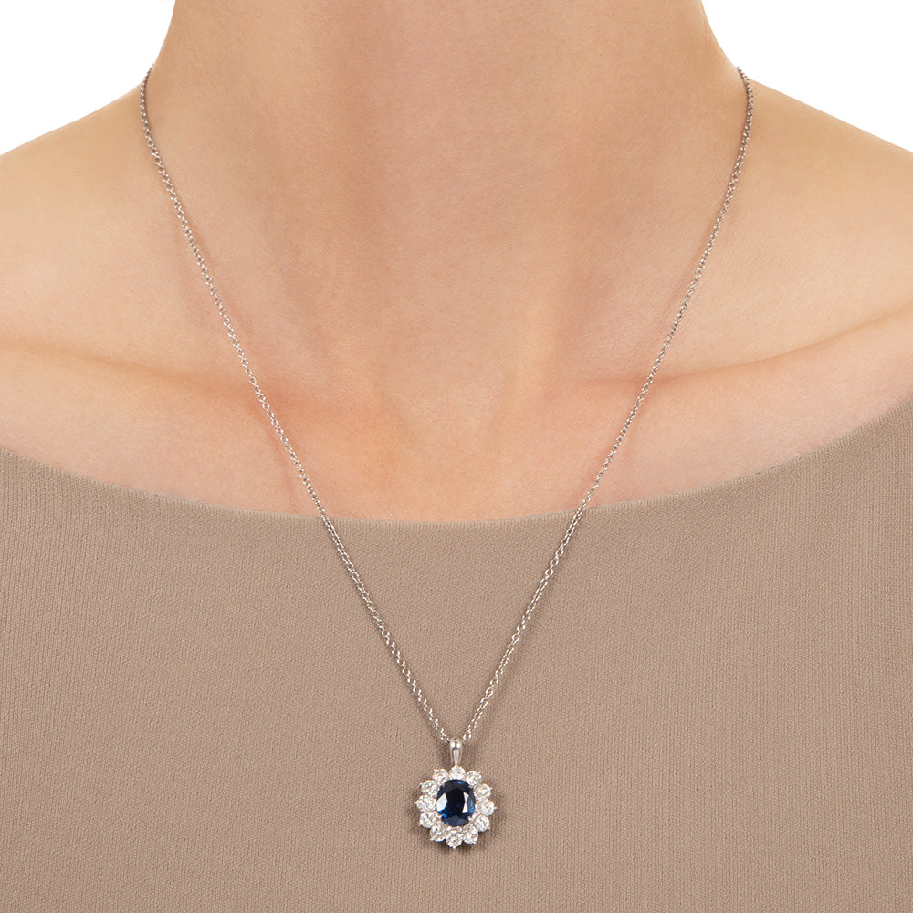 Estate 1.62 Carat Sapphire and Diamond Halo Pendant - GIA - 4