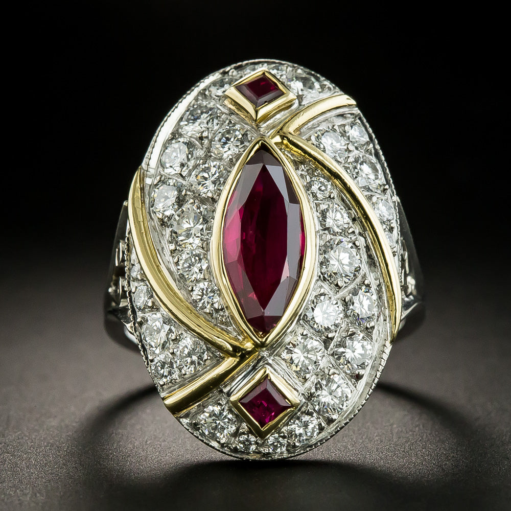 Estate 4.80 Carats Marquise Ruby and Diamond Ring - 2