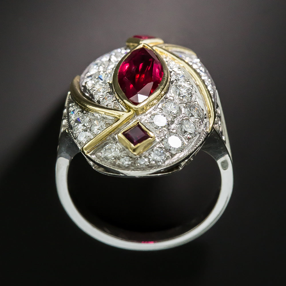 Estate 4.80 Carats Marquise Ruby and Diamond Ring - 4