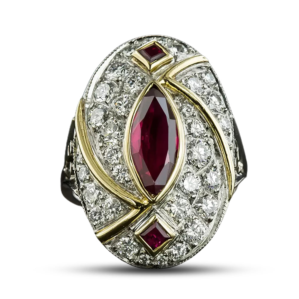 Estate 1.65 Carat Marquise Ruby and Diamond Ring - 5