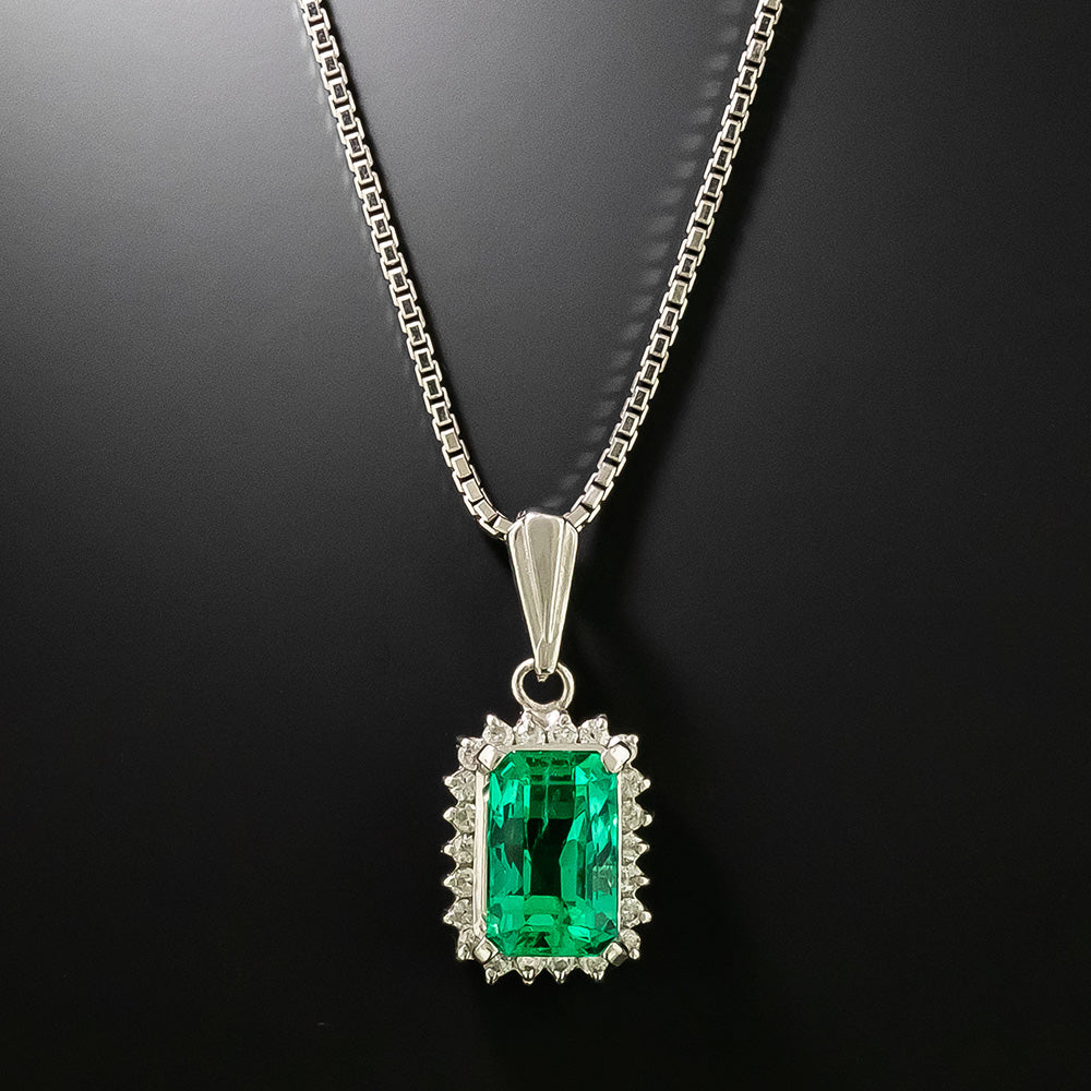 Estate 1.66 Carat Colombian Emerald and Diamond Pendant - GIA  - 3