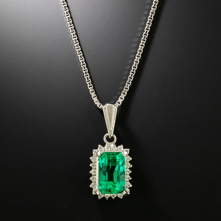 Estate 1.66 Carat Colombian Emerald and Diamond Pendant - GIA