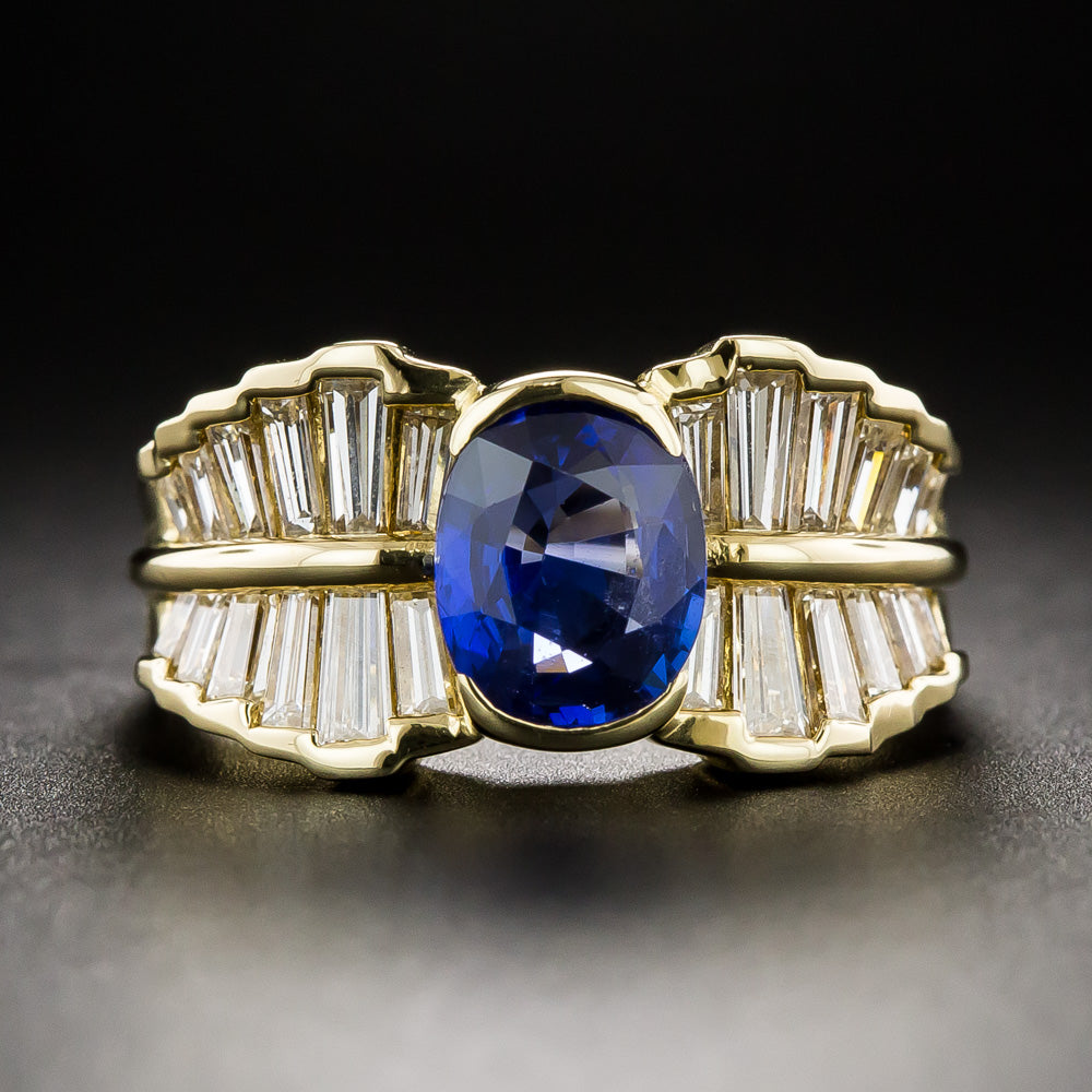 Estate 1.71 Carat Ceylon Sapphire and Baguette Diamond Ring - 2