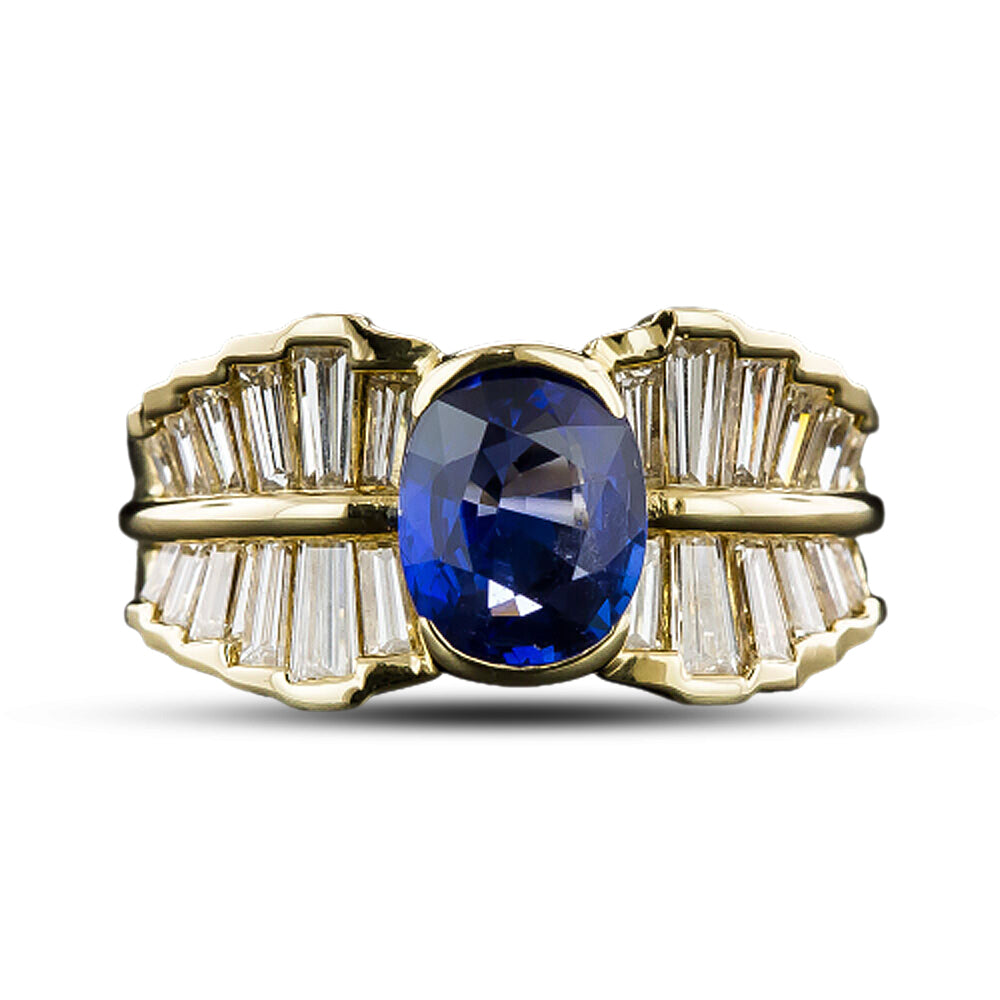 Estate 1.71 Carat Ceylon Sapphire and Baguette Diamond Ring - 4