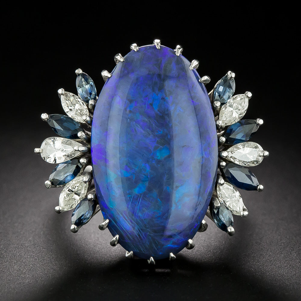 Estate 11.26 Carat Black Opal, Sapphire and Diamond Ring - 3