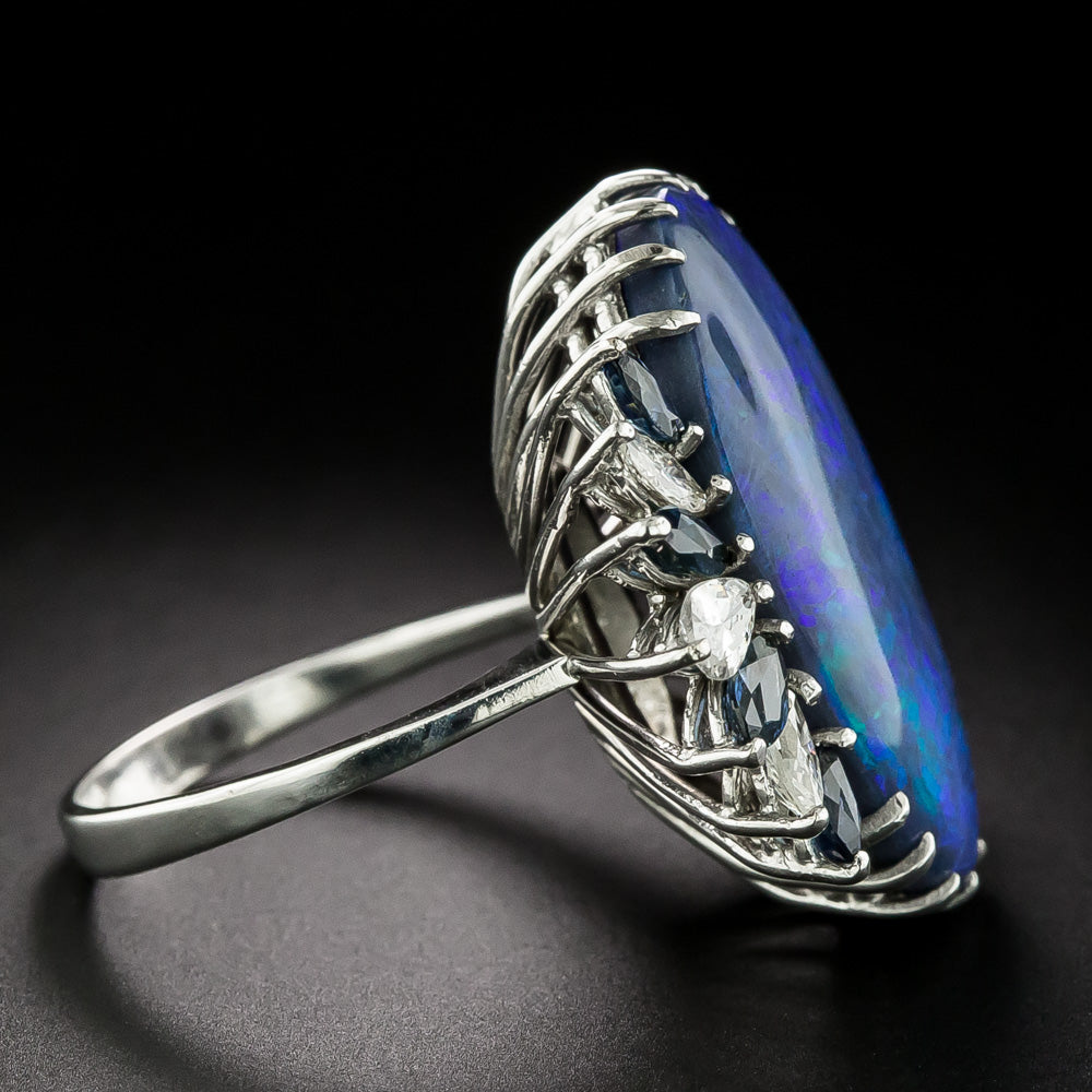 Estate 11.26 Carat Black Opal, Sapphire and Diamond Ring - 4