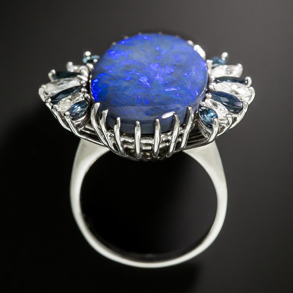 Estate 11.26 Carat Black Opal, Sapphire and Diamond Ring - 5