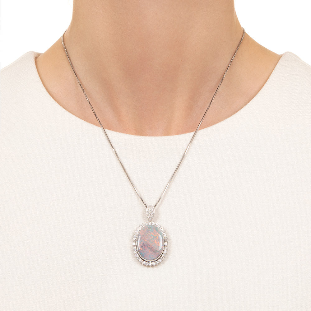 Estate 12.36 Carat Opal and Diamond Halo Pendant - 3