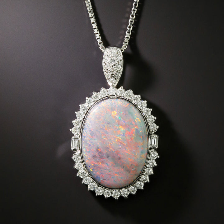 Estate 12.36 Carat Opal and Diamond Halo Pendant