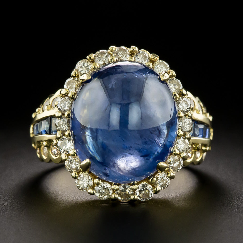 Estate 12.80 Carat Cabochon Sapphire and Diamond 18K Ring - GIA - 3