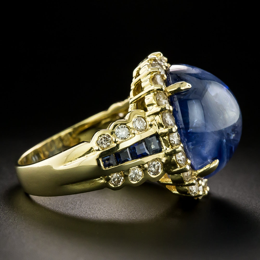 Estate 12.80 Carat Cabochon Sapphire and Diamond 18K Ring - GIA - 4