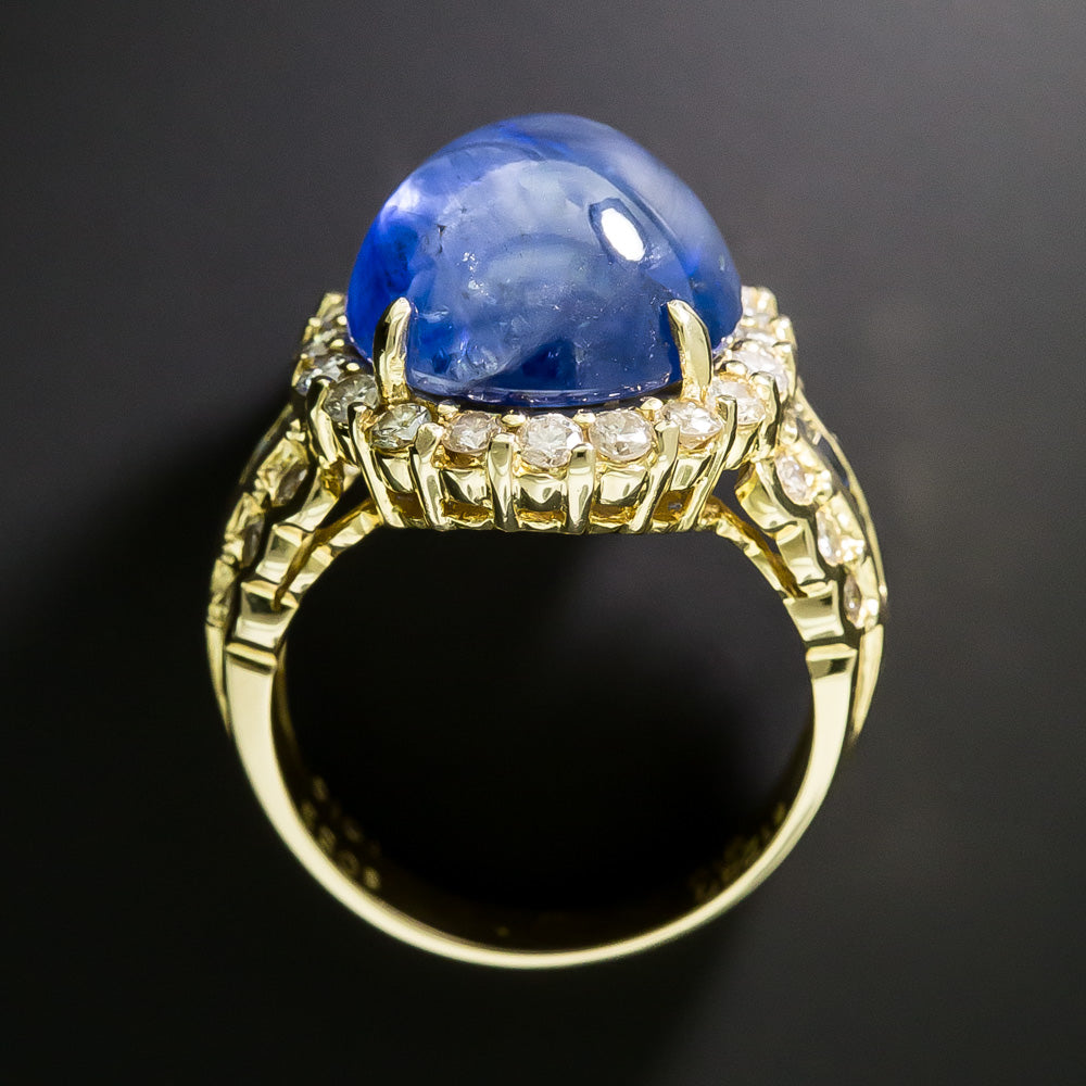 Estate 12.80 Carat Cabochon Sapphire and Diamond 18K Ring - GIA - 5