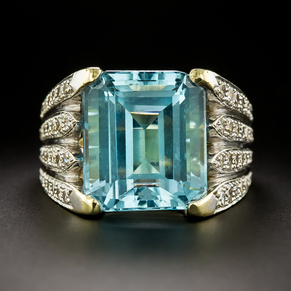 Estate 14.00 Carat Aquamarine and Diamond Cocktail Ring - 3