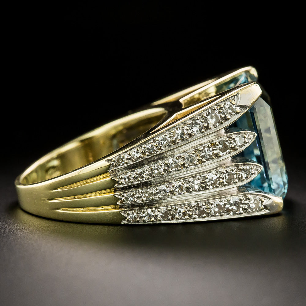 Estate 14.00 Carat Aquamarine and Diamond Cocktail Ring - 4