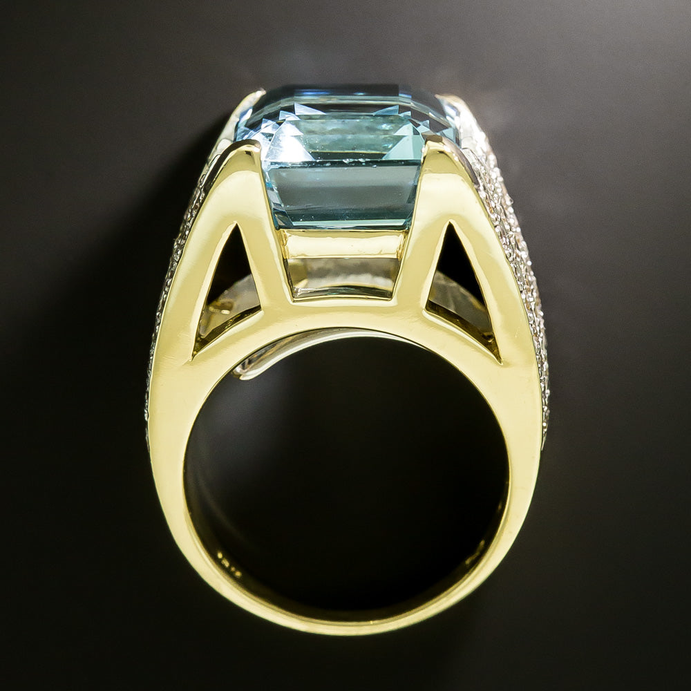 Estate 14.00 Carat Aquamarine and Diamond Cocktail Ring - 5