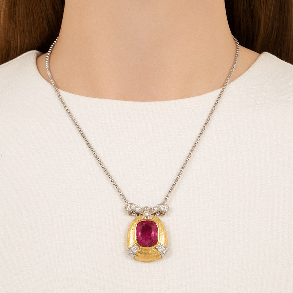 Estate 14.00 Carat Pink Tourmaline and Diamond Necklace - 3