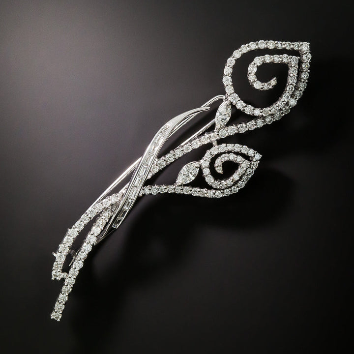 Estate 18K Abstract Diamond Flower Brooch