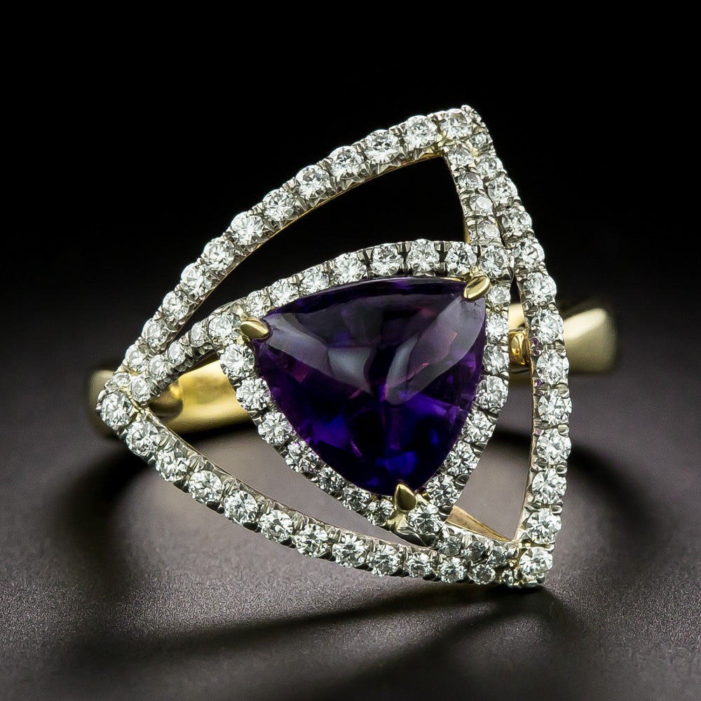 Estate 18K Amethyst and Diamond Triangular Ring by Richard Krementz - 3