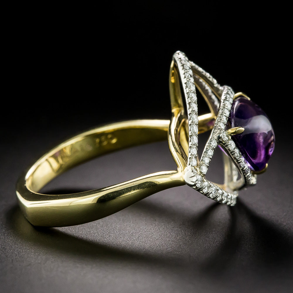 Estate 18K Amethyst and Diamond Triangular Ring by Richard Krementz - 4