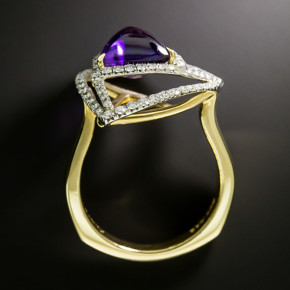 Estate 18K Amethyst and Diamond Triangular Ring by Richard Krementz - 5