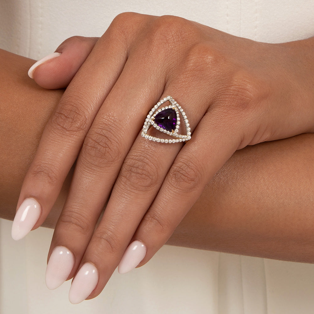 Estate 18K Amethyst and Diamond Triangular Ring by Richard Krementz - 6