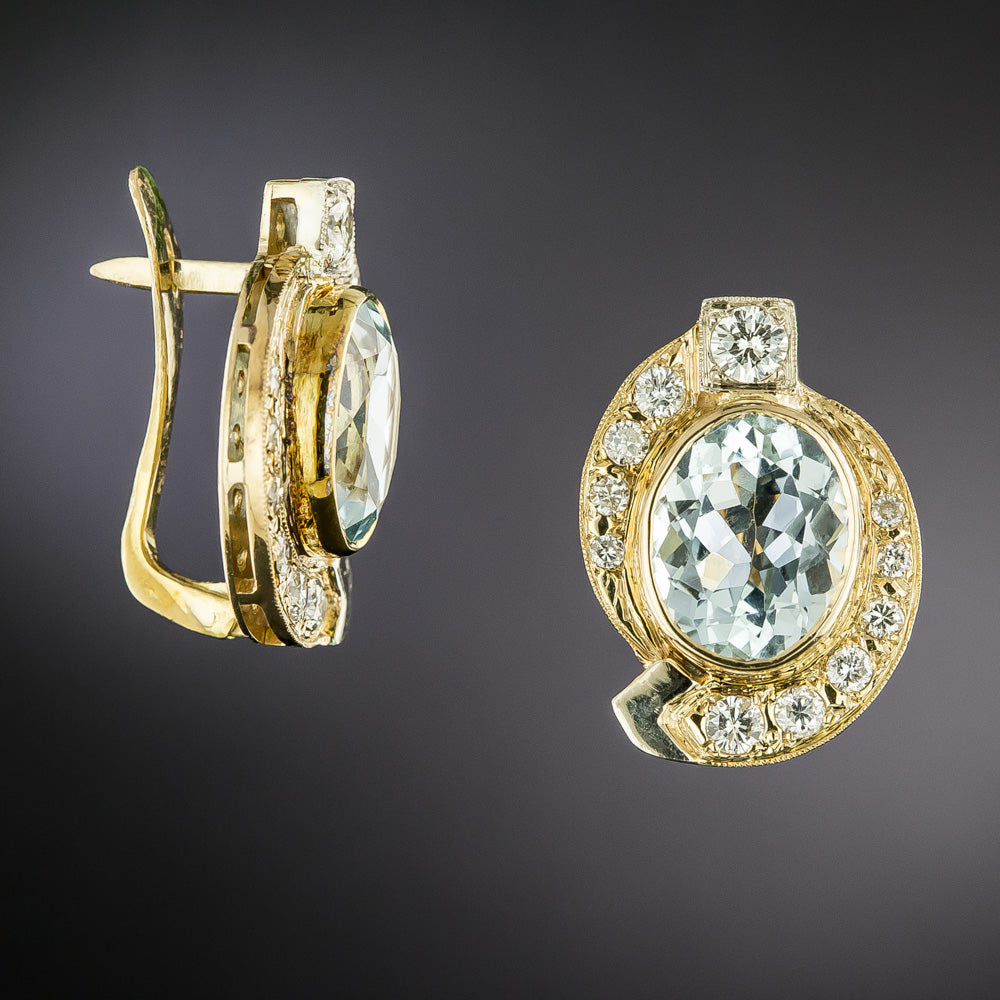 Estate 18K Aquamarine and Diamond Earrings - 3