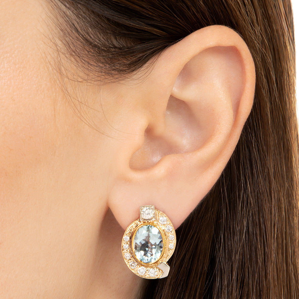 Estate 18K Aquamarine and Diamond Earrings - 4