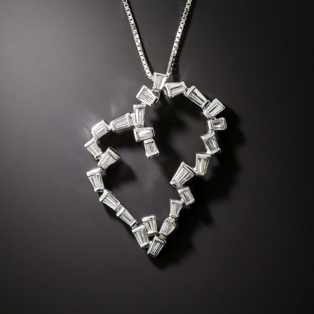 Estate 18K Baguette Diamond Abstract Heart Pendant - 3