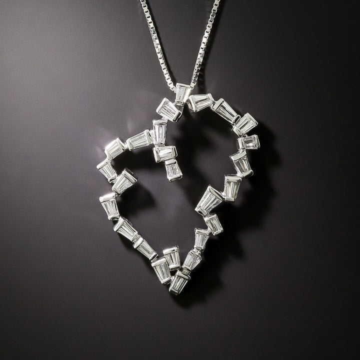 Estate 18K Baguette Diamond Abstract Heart Pendant