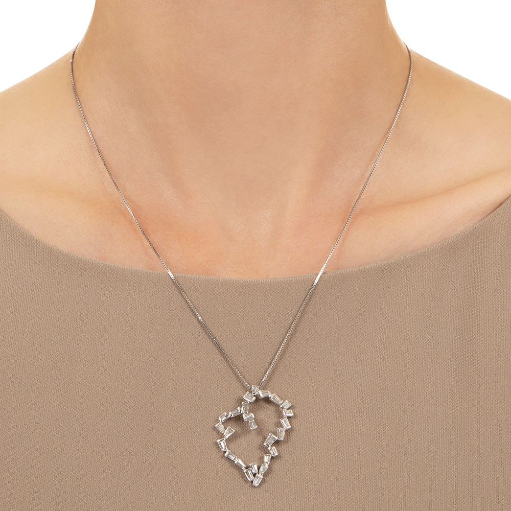 Estate 18K Baguette Diamond Abstract Heart Pendant - 4