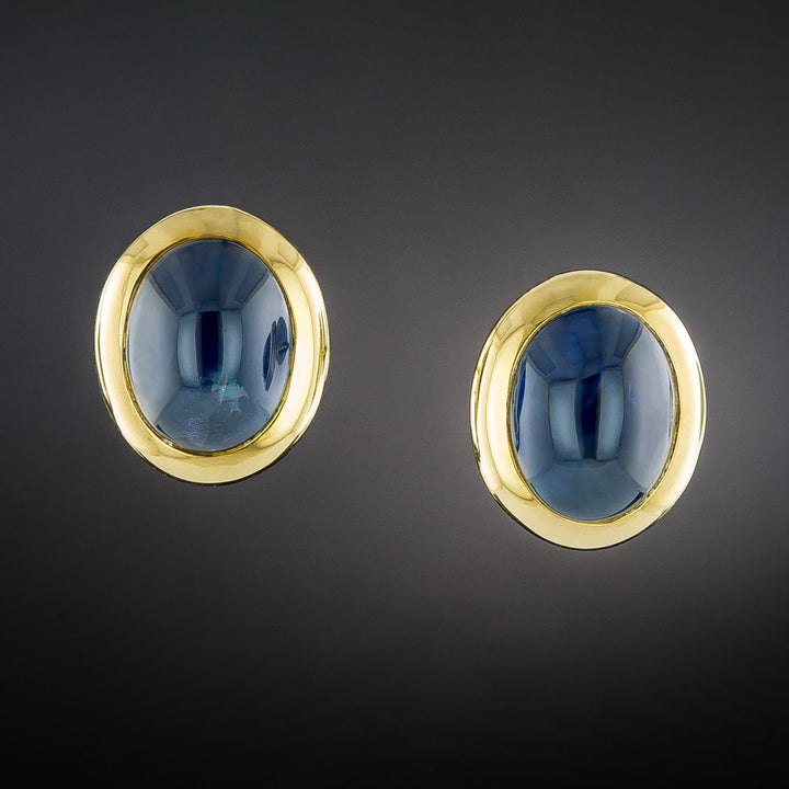 Estate 18K Cabochon Sapphire Earrings