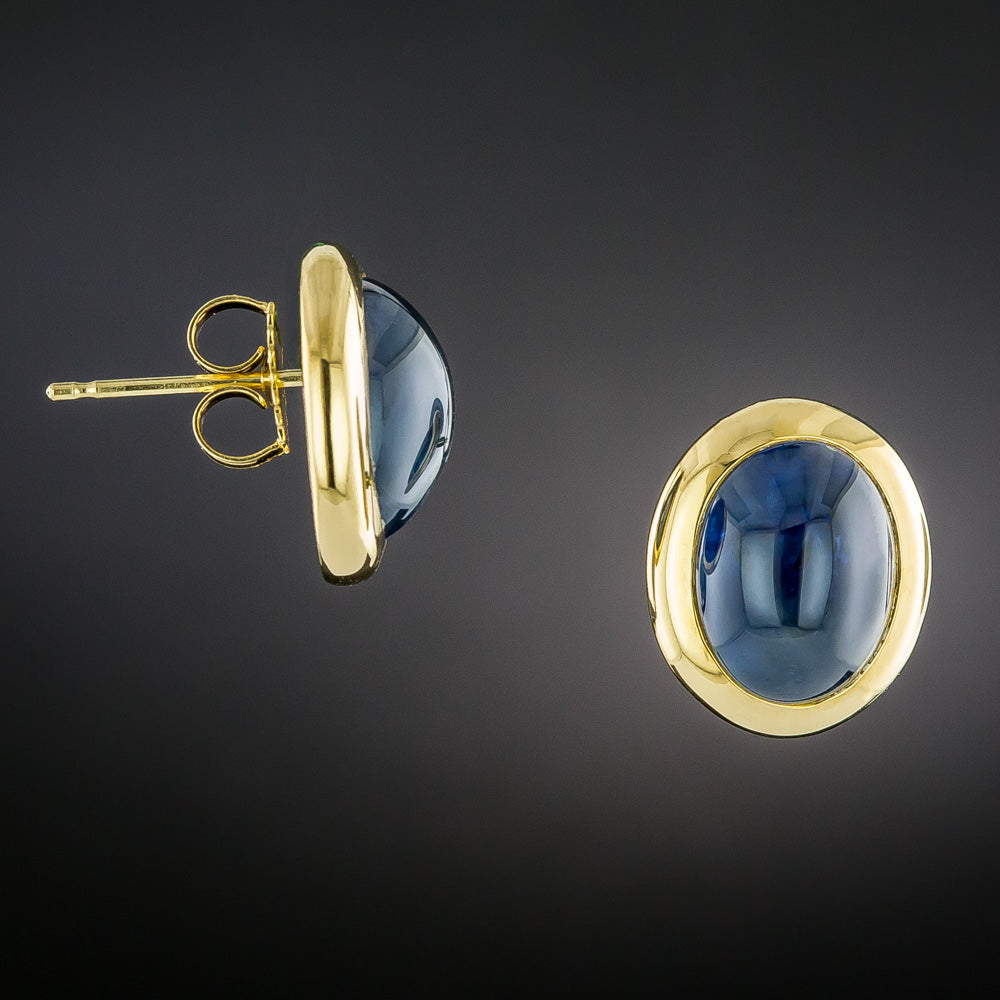 Estate 18K Cabochon Sapphire Earrings - 3