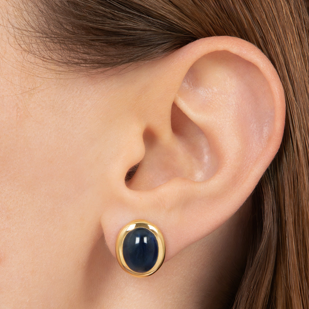 Estate 18K Cabochon Sapphire Earrings - 4
