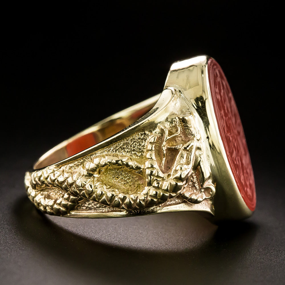 Estate 18K Carved Carnelian Snake Ring - 4