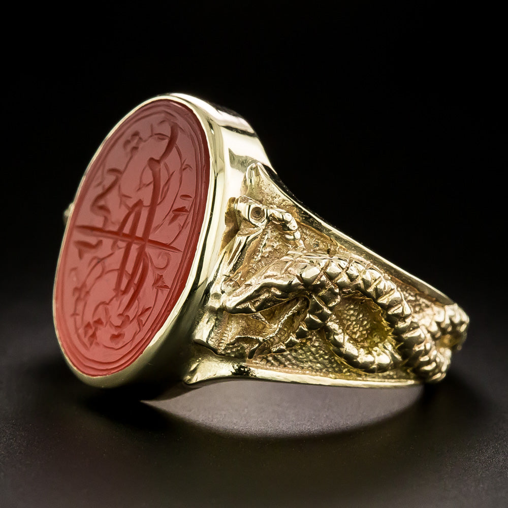 Estate 18K Carved Carnelian Snake Ring - 5