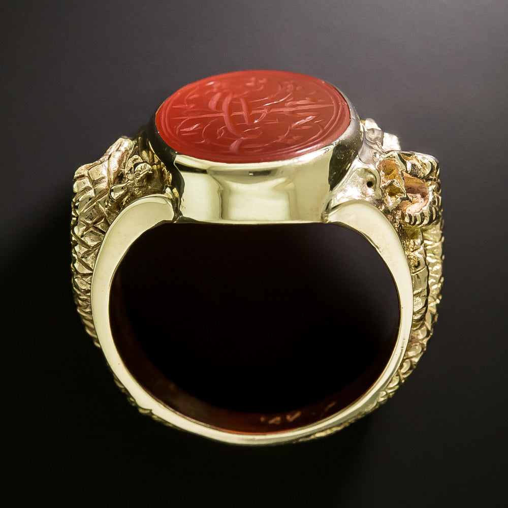 Estate 18K Carved Carnelian Snake Ring - 6