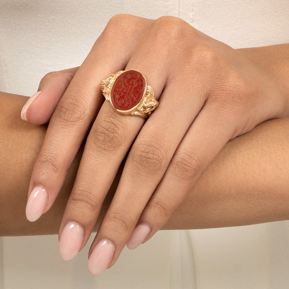 Estate 18K Carved Carnelian Snake Ring - 7