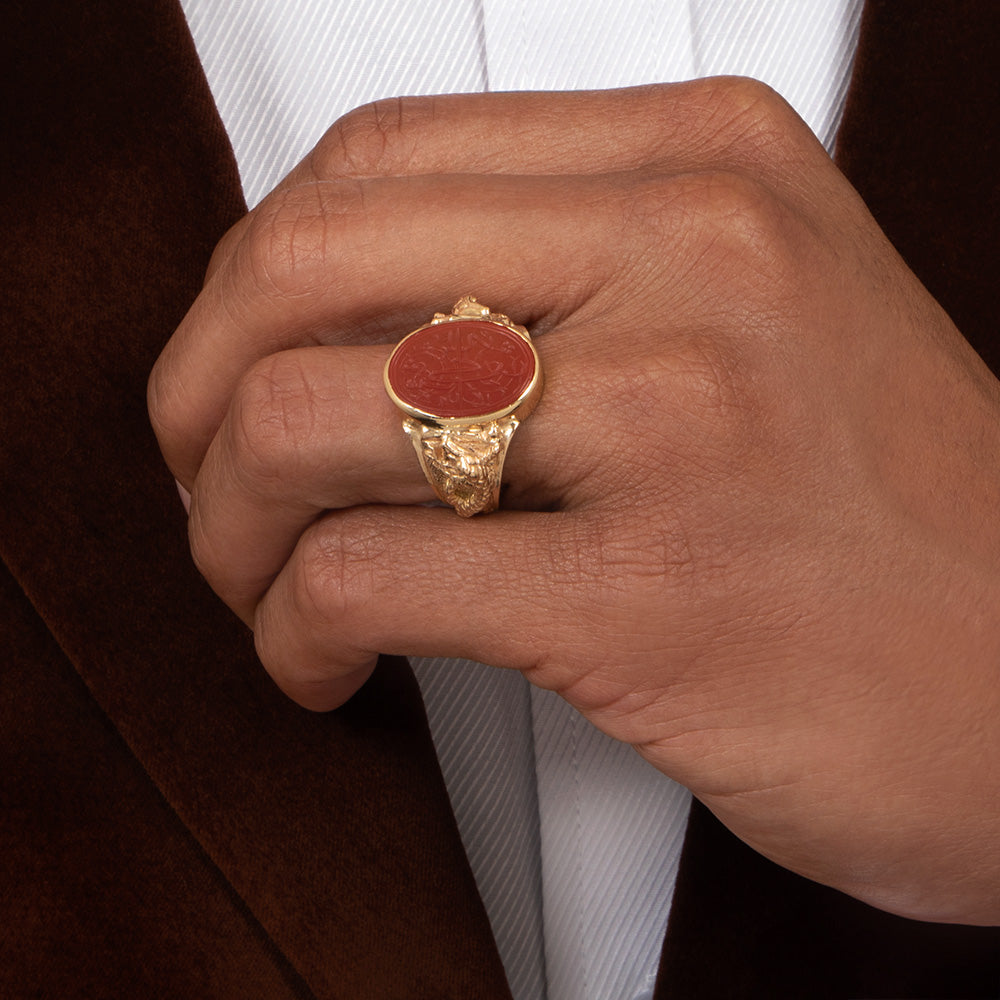 Estate 18K Carved Carnelian Snake Ring - 7