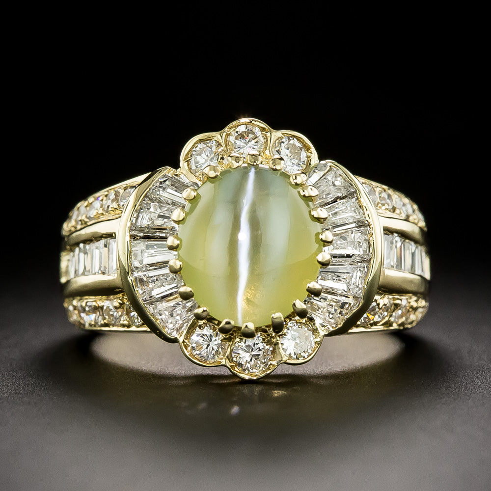 Estate 18K Cat's-Eye Chrysoberyl and Diamond Ring - 3