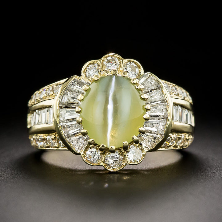 Estate 18K Cat's-Eye Chrysoberyl and Diamond Ring