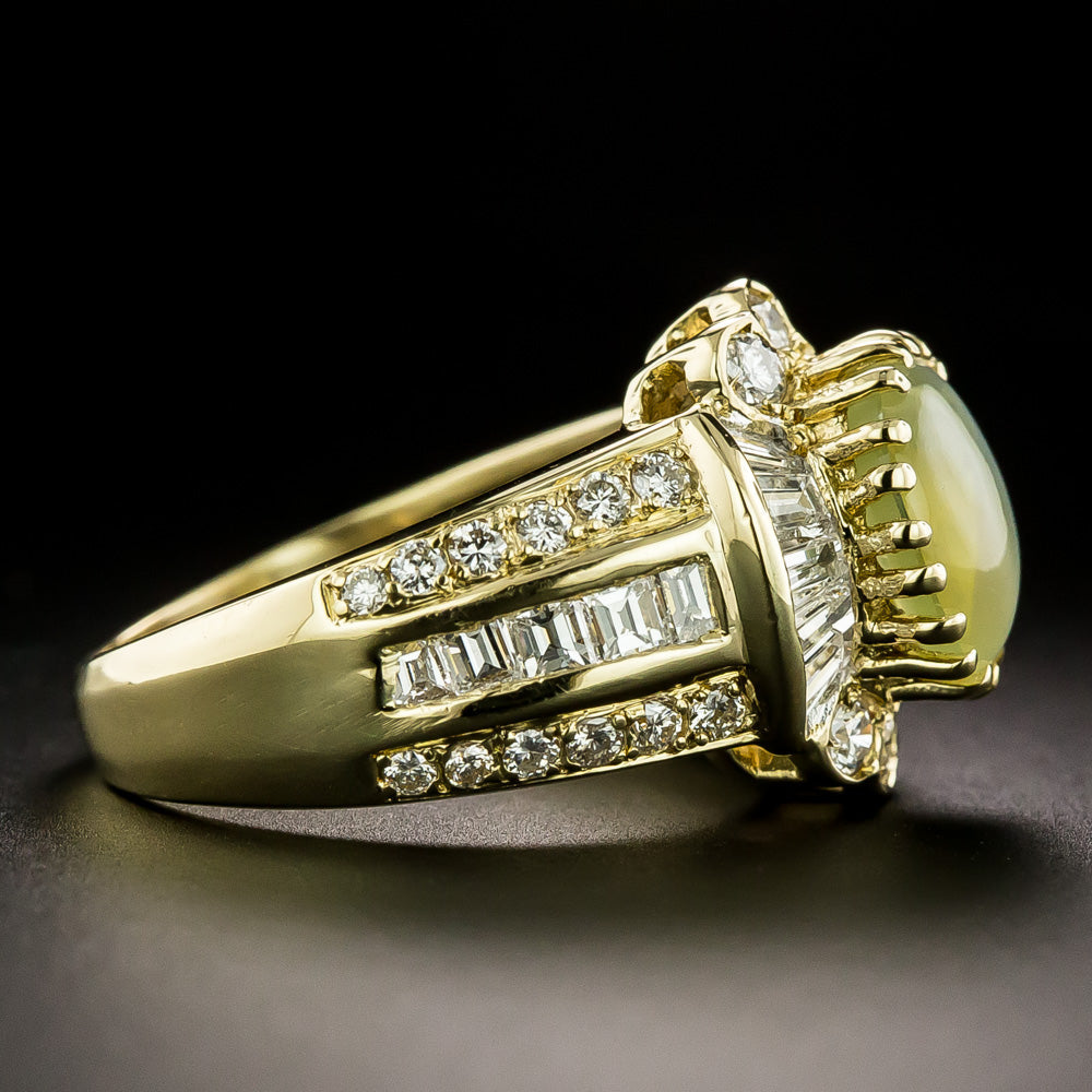 Estate 18K Cat's-Eye Chrysoberyl and Diamond Ring - 4