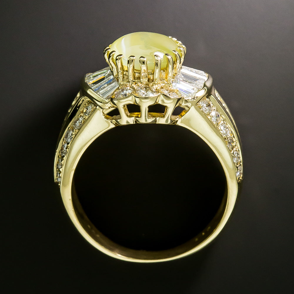 Estate 18K Cat's-Eye Chrysoberyl and Diamond Ring - 5