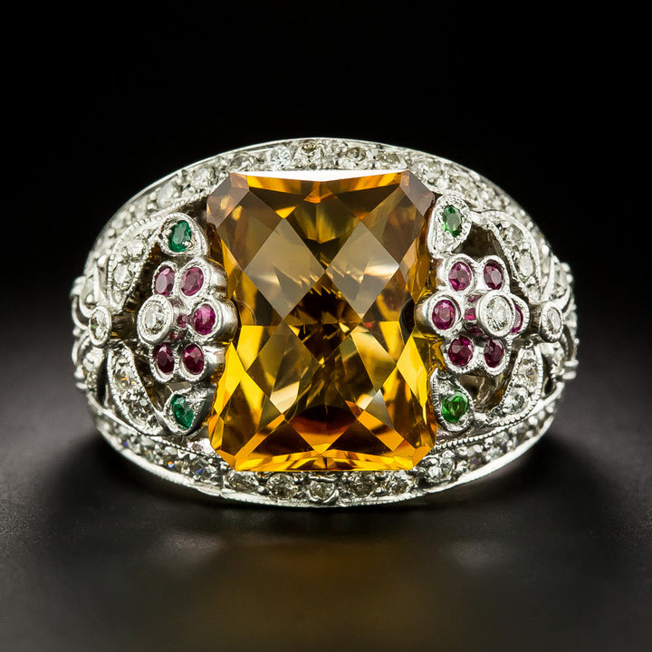Estate 18K Citrine, Diamond and Multi-Gemstone Cocktail Ring