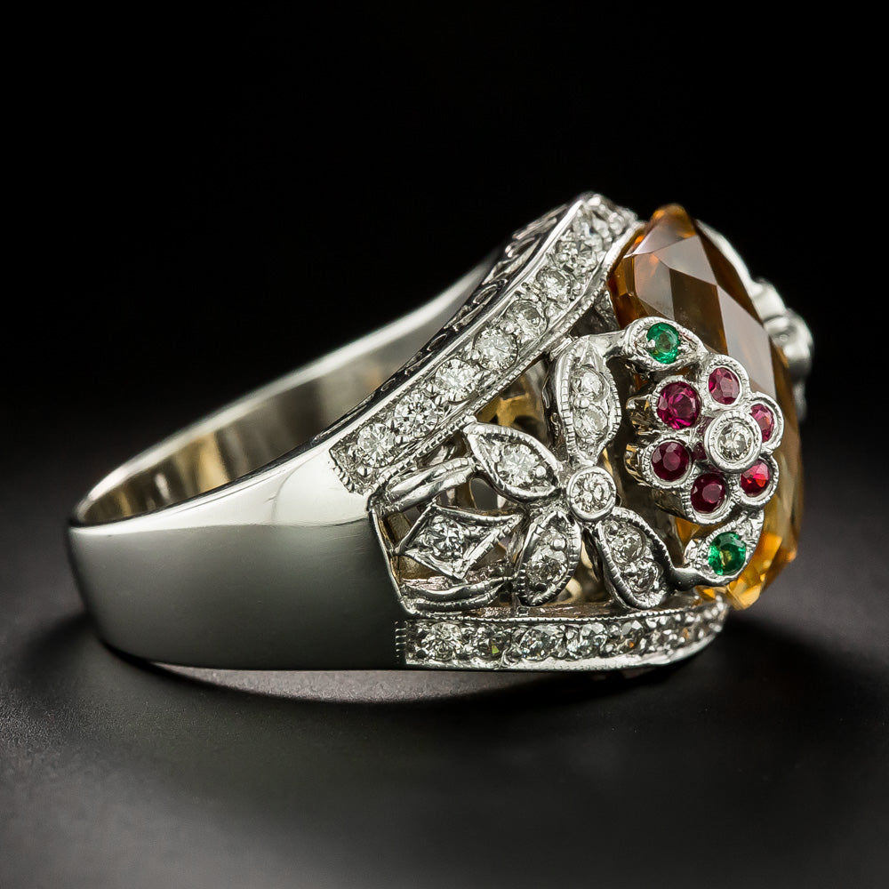 Estate 18K Citrine, Diamond and Multi-Gemstone Cocktail Ring - 4