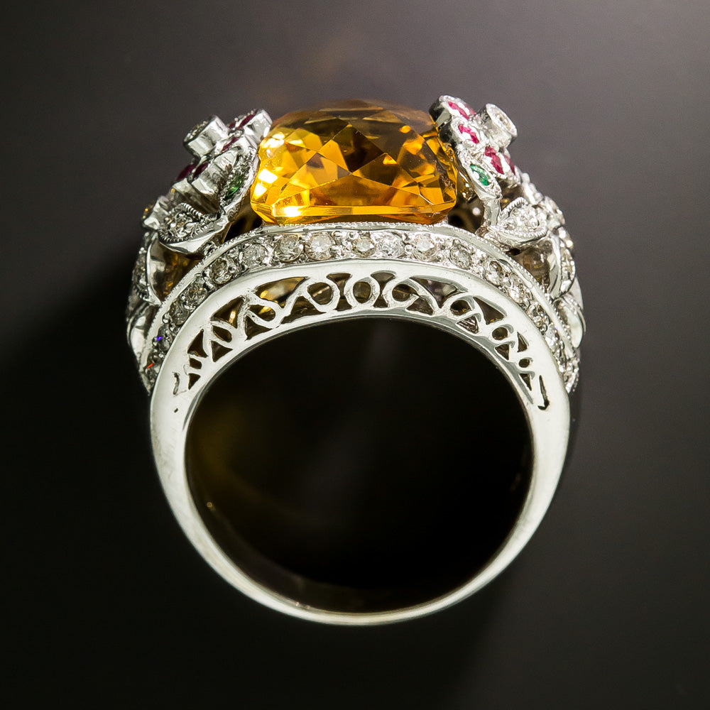 Estate 18K Citrine, Diamond and Multi-Gemstone Cocktail Ring - 5