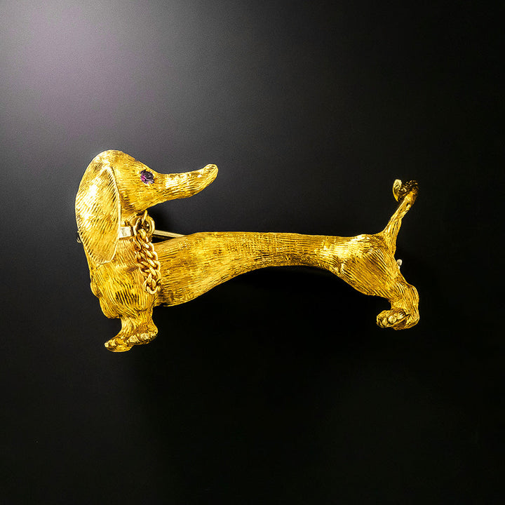 Estate 18K Dachshund Brooch, Italian