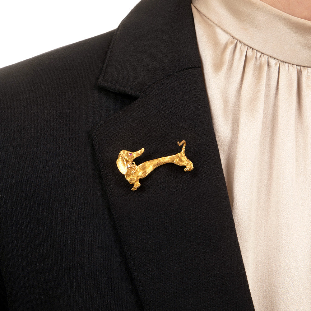 Estate 18K Dachshund Brooch, Italian - 4
